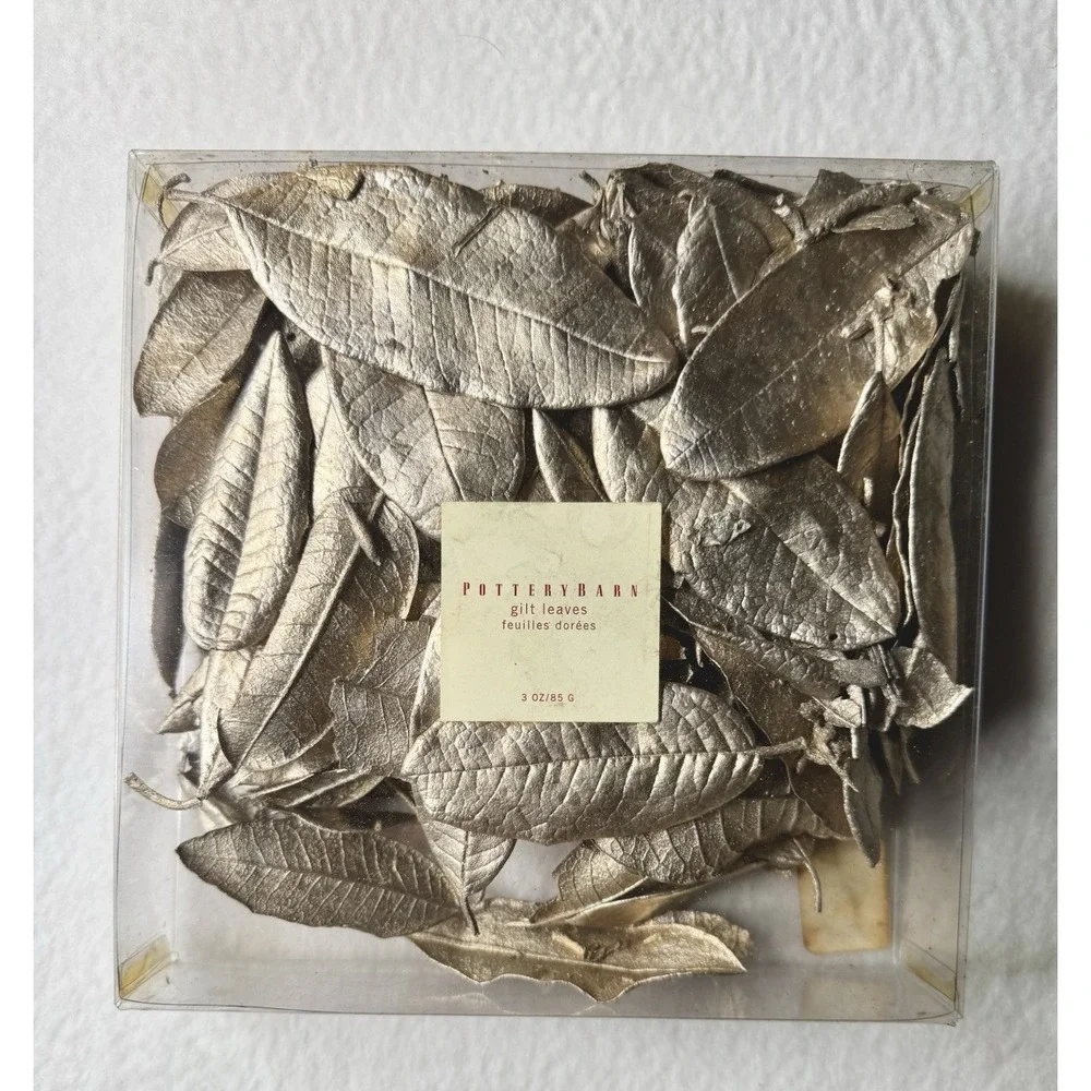 Pottery Barn Gilt Leaves Potpourri Lot of 3 Boxes Gold Metallic Fall Decor
